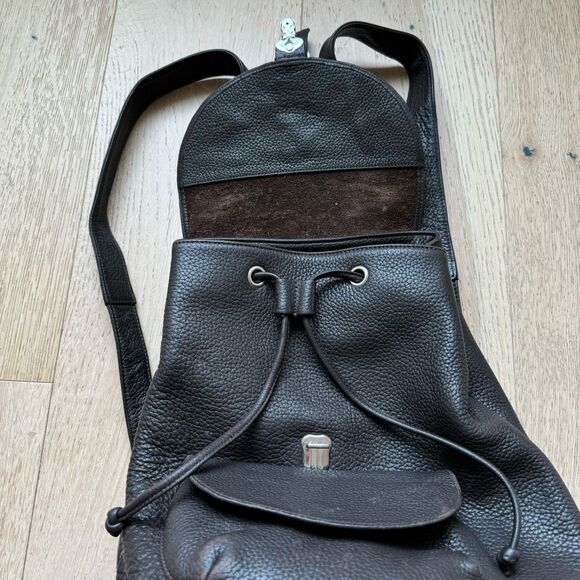 VTG Eddie Bauer Backpack 100% Leather Brown Rucksack Drawstring Bag Purse Heavy main image 10